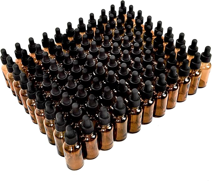 June Fox 2oz Glass Dropper Bottle, 80 Pack Amber Glass Bottles with Glass Droppers and Black cap for Essential Oils, Lab Chemicals, Perfumes