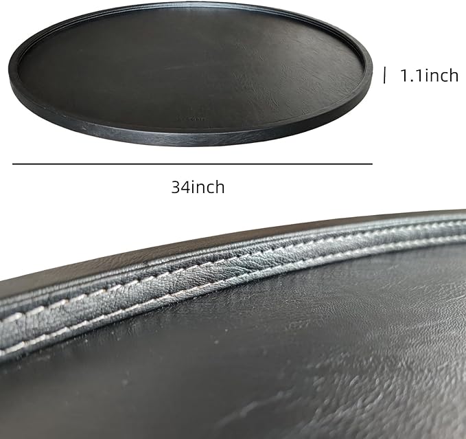 34 * 34 High-End Light Luxury Leather Round Oversized Tray - Ottoman Coffee Food Serving for Family Dinner, Outdoor Picnic & Party Essentials | Versatile Home Decor Tray (34 inch Black)