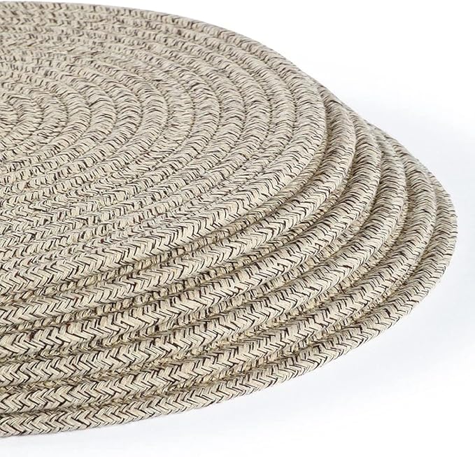 Set of 4 Round Woven Placemats,13.8 inch Plate Chargers Thick Place Mats Cotton Braided Tablemats Rattan Brown Table Mats Weave Placemats for Table Decoration