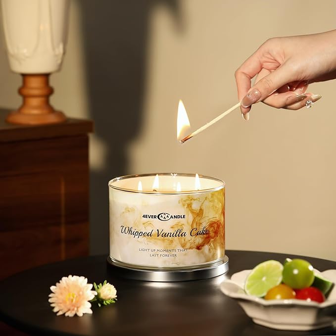Whipped Vanilla Cake Scented Candles, 18oz Soy Candles Non Toxic 4-Wick Large Candle Jars, Over 50 Hours of Burning Time, Ideal for Gifting, Events, Home Decor