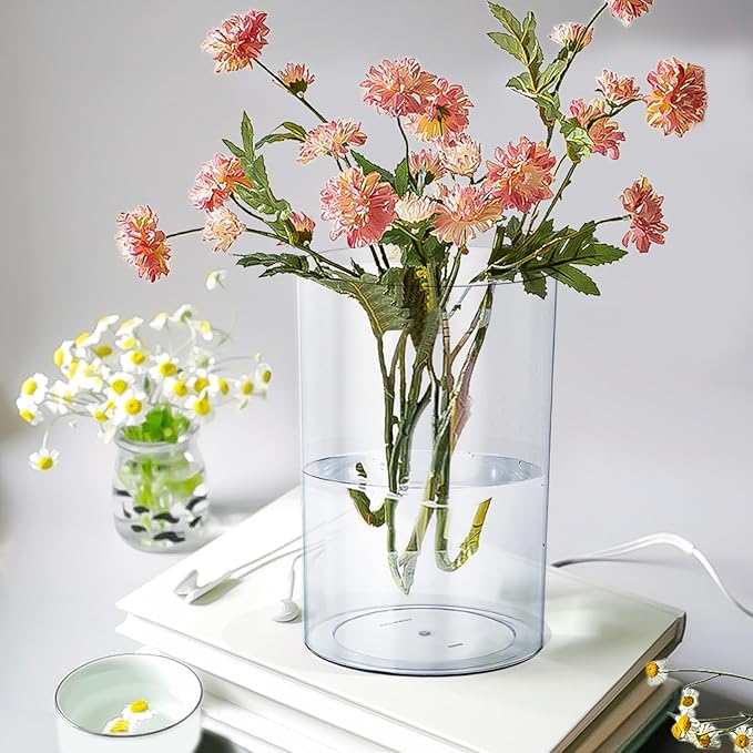Clear Plastic Vase, Decorative Wide Flower Acrylic Cylinder Vase, Cylinder Vase Floral Container Round Plastic Vases for Home, Wedding Party, Decor, Centerpieces.7.9" x11.8