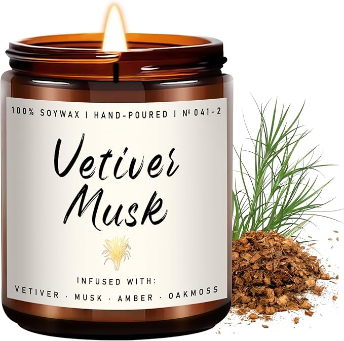 Scented Candle for Home | Vetiver Musk Candle | Aromatherapy Candles- Soy Candles for Home Scented, Gifts for Women Men, Vetiver Fragrance -7oz, Single-Wick Made with Soy Wax