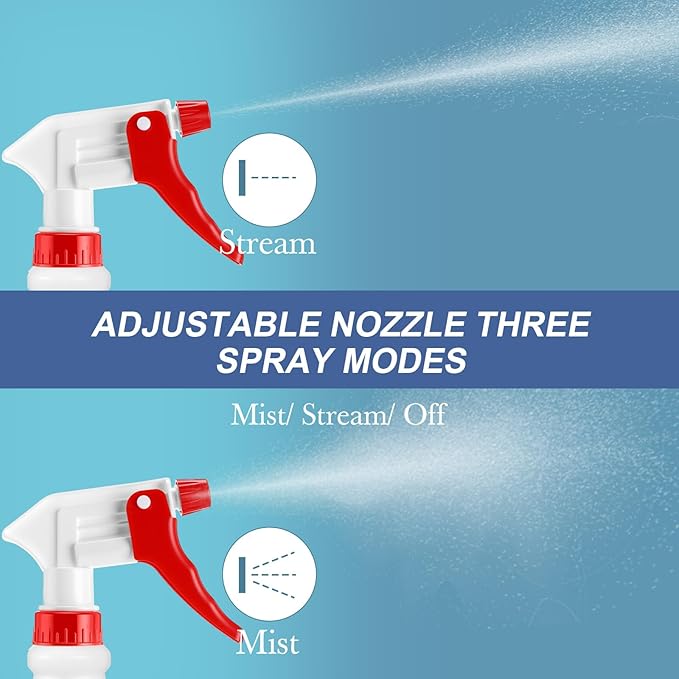 Eccliy 20 Pack 16oz Empty Spray Bottles, Leakproof Cleaning Bottles with Measurement and Adjustable Nozzle for Housekeeping, Commercial Use(Cylinder,Red White New Spray Head)