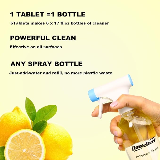 Multi-Purpose Cleaner Starter Kit-Lavender and Lemon Scent all purpose cleaner concentrate,cleaning tablets (6 Refill tablets) with Reusable Spray Bottle Multi-Surface Cleaner, 6x17fl oz