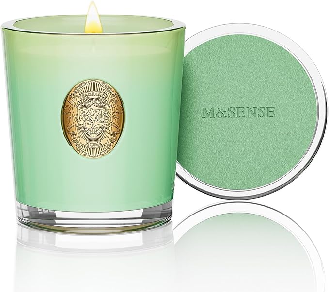 M&SENSE Natural Soy Candle| Verbena Basil Green | 10.2 oz, 55H Burn | Luxury Scented Candle for Relaxation, Gifting, Home Décor | for Bedroom, Office, Party