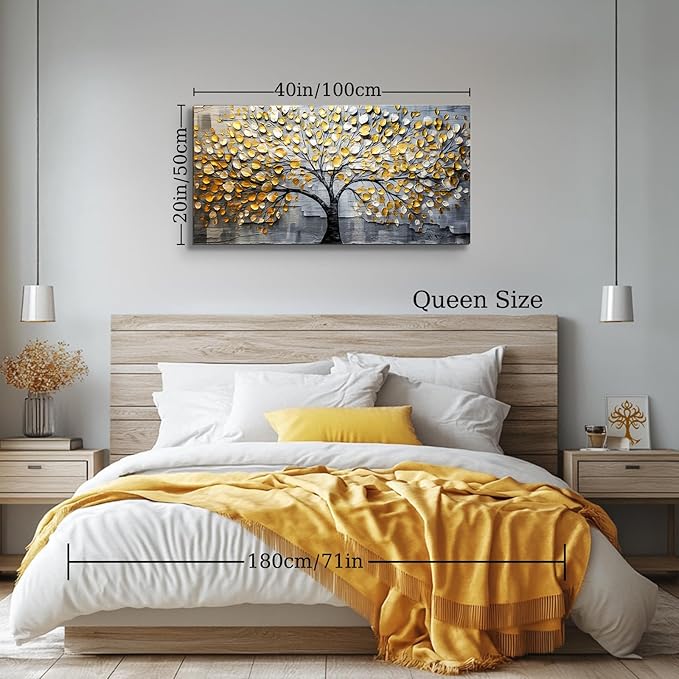 crmotu Tree of Life Large Wall Art, Neutral Golden Tree Canvas Art Prints, Gray and Gold Modern Home Decor Aesthetic Painting, Abstract Pictures Wall Decor Living Room Bedroom Bathroom Office 20"X40"