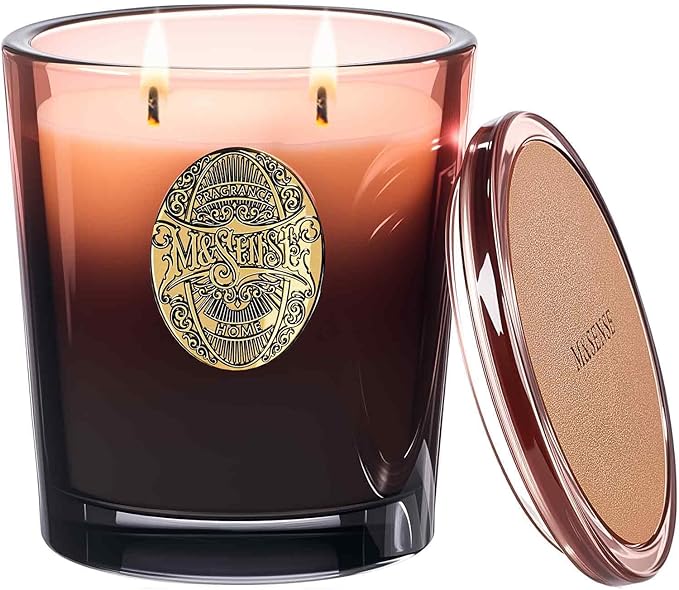 M&SENSE Large Two-Wick Soy Candle | Mahogany Sandalwood & Black Brown | 19.8 oz, 120H Burn Time | Luxury Scented Candle for Relaxation, Gifting, Home Décor | Ideal for Bedroom, Office, Party Ambiance