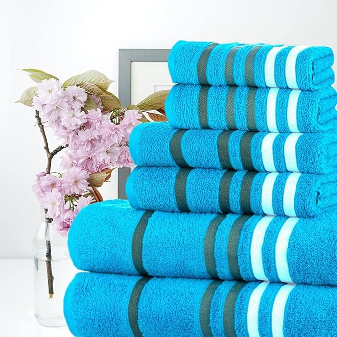 CASA COPENHAGEN Exotic 6 Pieces Towel Set- Teal, 525 GSM 2 Bath Towel 2 Hand Towel 2 Washcloth, Designed in Denmark Made of Soft Egyptian Cotton for Bathroom, Kitchen & Shower