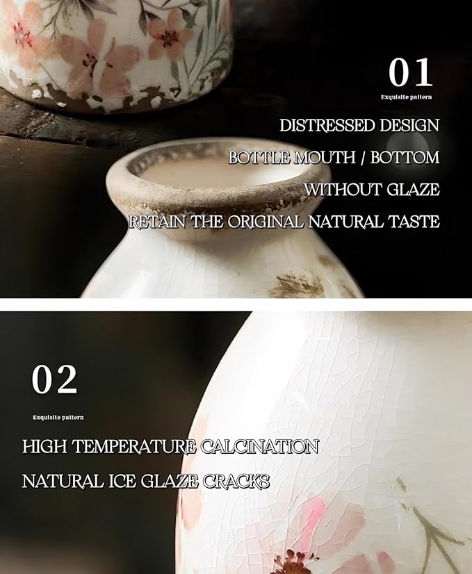 Vintage Ceramic Small Vase, Farmhouse Rustic Décor, Home Decorative Vase for Your Kitchen, Bedroom, Office, Living Room, Bathroom& Shelf Centerpiece Table Decorations (Retro Creative Style S)