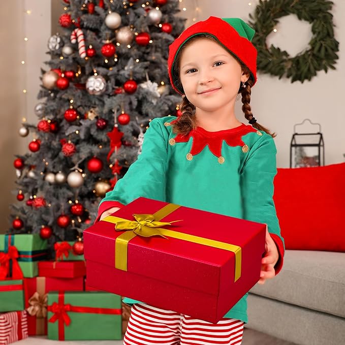 Tenceur 10 Pcs Gift Boxes with Lids Heavy Duty Nested Assorted Sizes Cardboard Gift Boxes for Presents with Ribbon for Xmas Holiday Present(Red, Gold,5 Size)