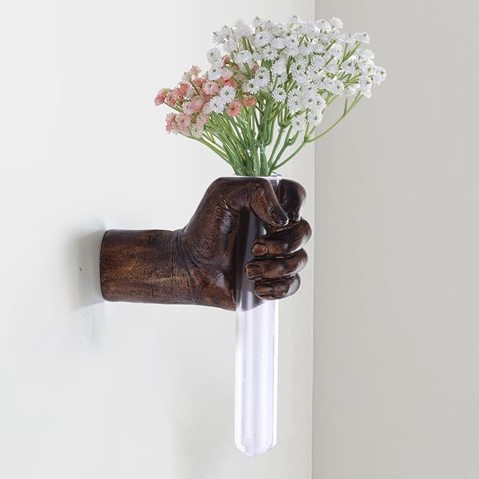 Vintage Wall Sculptures, Hand Vases Home Decor, Wall Mount Art Sculpture, Unique Wall Art Statue, Funky Flower Vase Decorations, Modern Eclectic Hanging Decor,Glass Test Tube Vase