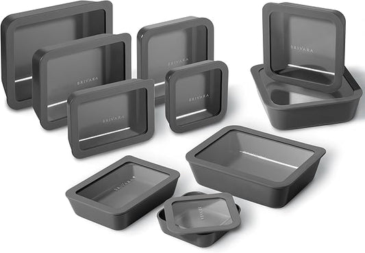 Ceramic Coated Glass Food Storage Containers | No PTFE, PFOA, PFAS, and BPA | Reusable Non Toxic Meal Prep Containers with Glass Lids | Easy To Store | 10 Piece Set [Onyx]