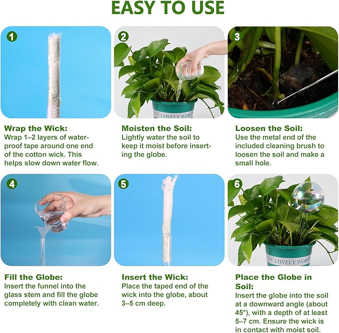 13 oz Up to 15 Days Extra Large Plant Watering Globes 2PCS, Light Iridescent Glass Self Water Bulbs for Indoor Outdoor Plants, Vacation Automatic Planter Waterer System Self-Watering Stakes