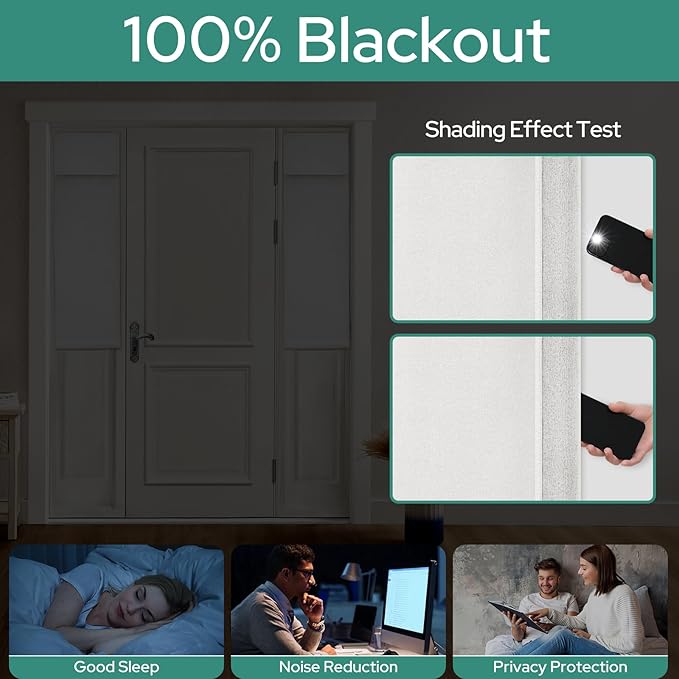 HOMEIDEAS 100% Linen Blackout Sidelight Curtains for Front Door, Side Door Window Curtains, Small Window,Thermal Insulated Covering, 1 Panel, W12 X L40 Inch, White