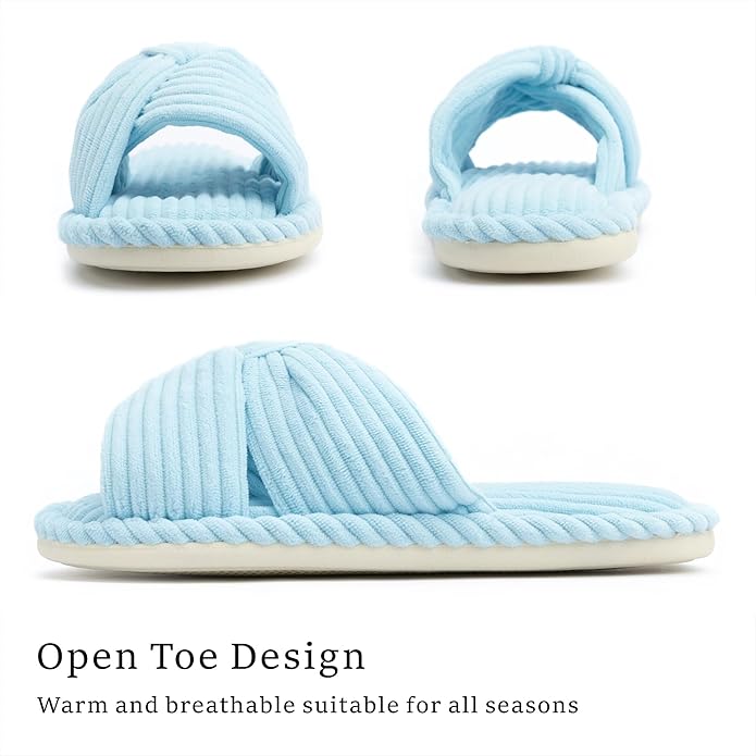 Chantomoo Slippers for Women Memory Foam House Womens Slipper Slides Home Bedroom Bathroom Spa Open Toe Corduroy Bow Slippers Cozy Comfortable