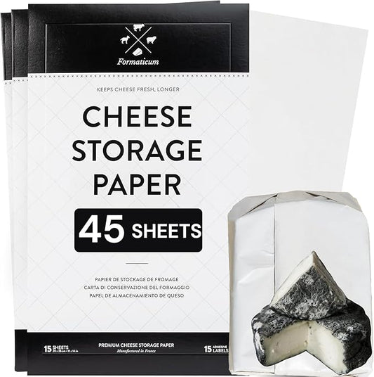 Formaticum 45-Pack Cheese Storage Wax Coated Paper - Porous Wax Sheets From France - Keep Cheese or Charcuterie Fresh - Professional Grade Cheese Paper for Wrapping Cheese - 11 x 14