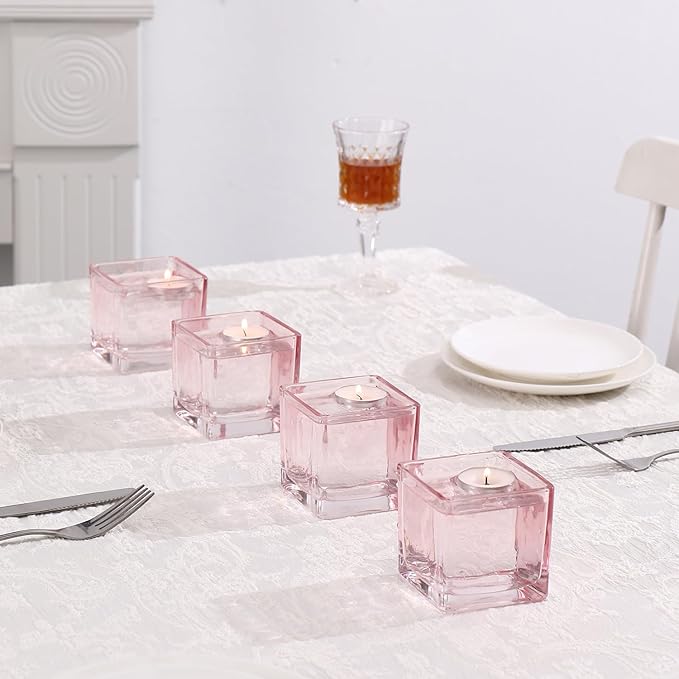 Square Flower Vases Set of 9, 3"x 3"x 3" Glass Vases for Centerpieces, Pink Vase for Flowers, Small Vase for Wedding, Party, Home Office Decoration