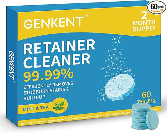 GENKENT Retainer Cleaner Tablets for Invisalign, Mouth Guard, Night Guard and More Dental Appliances, 60 Denture Cleaning Tablets