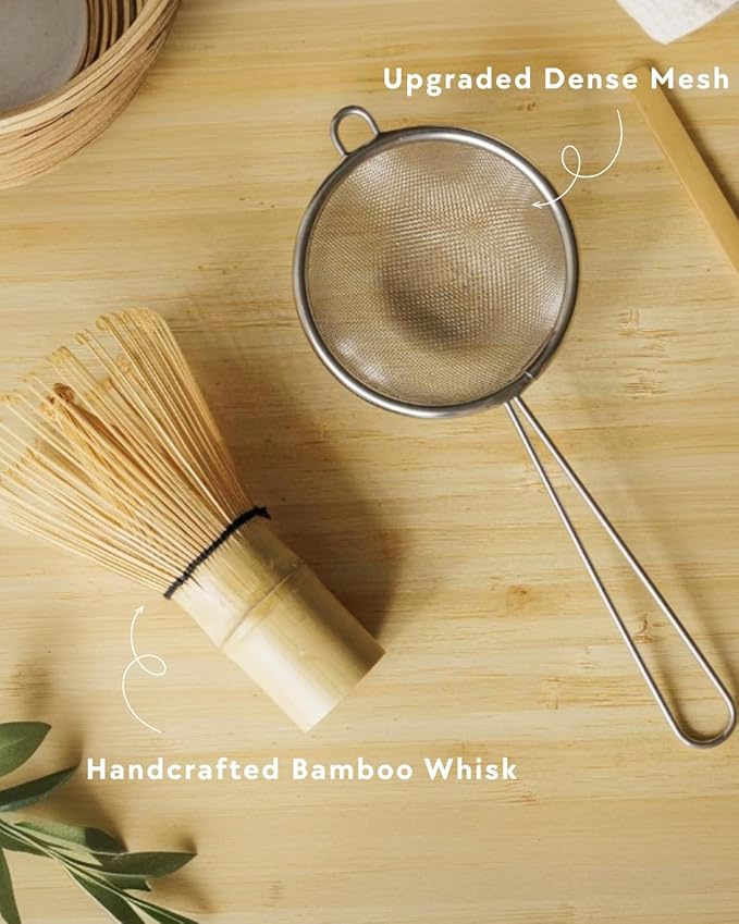 Matcha Set, 5 Pcs Matcha Whisk Set – Elegant Rounded Design Bowl with Folded Rim, Matte Buttercream Glaze, Comfortable to Use, Gift Box Included