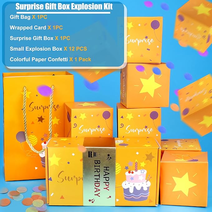 BABORUI Birthday Money Explosion Surprise Gift Box with Confetti and Cash for Women, Men and Kids