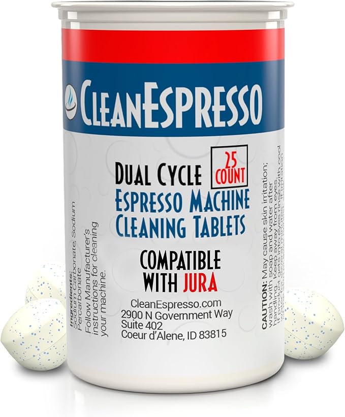 CleanEspresso - 25 Cleaning Tablets Designed For Jura Coffee Machines - 3.5g Dual Cycle Espresso Machine Cleaning Tablets for Jura Espresso Machines - Coffee Maker Cleaner