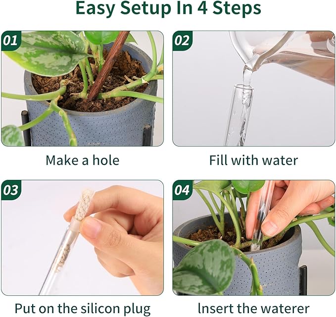 6.4 oz Medium Plant Self Watering Globes, Light Iridescent Glass Water Bulbs for Indoor Plants, Vacation Watering System, Plant Watering Spikes Stakes, Automatic Plant Waterer, 4 Pack