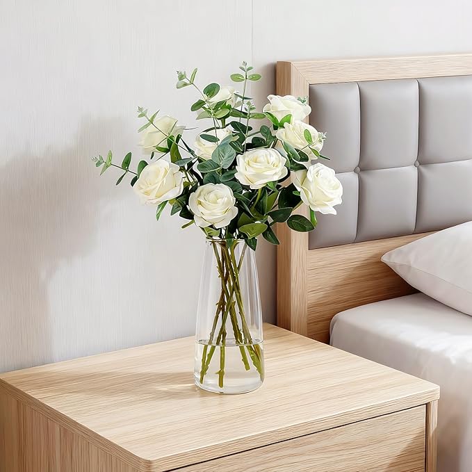 Crystal Clear Glass Vase, Flower Vase for Table Centerpiece Home Decor, Modern Vases for Living Room, Wedding, Office, Coffee Table, Birthday Housewarming Gift, 8.3inch (Clear)