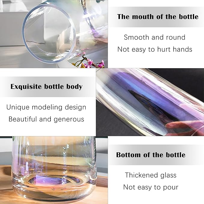 Aoderun Flower Vase Modern Home Decor Glass Vase for Bouquet 8.7" Centerpiece Decor Room Living Room Library Office Table Entryway Modern Farmhouse(Iridescent Clear)