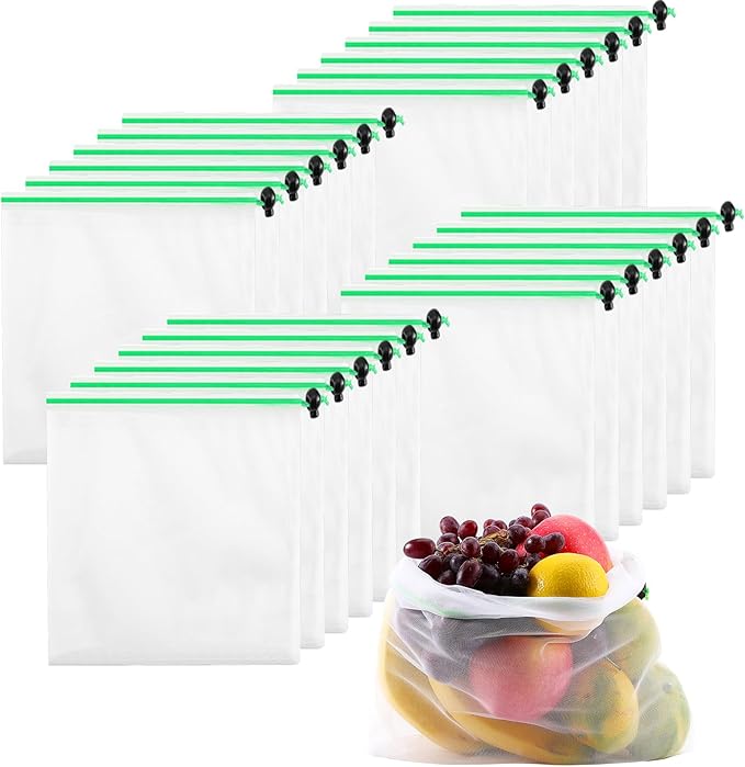 24 Pack Reusable Produce Bags,Mesh Produce Bags With Drawstring,See-Through Vegetables Fruits Bag,Washable Mesh Bags for Storage Fruit Vegetable Toys