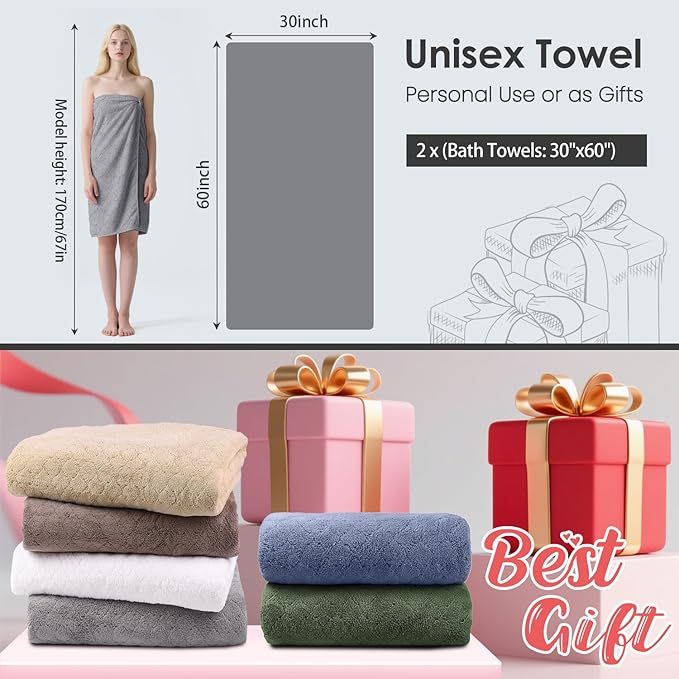 JML Microfiber Bath Towels, Oversized, Ultra Soft, Super Absorbent and Fast Drying, No Fading and Multipurpose Use for Sports, Travel, Fitness, SPA and Yoga (Coral Fleece - Grey, 30 in x 60 in)