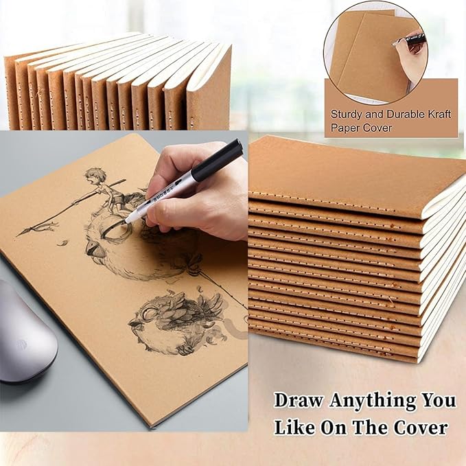 48 Pack A5 Lines Notebook Bulk Kraft Cover College Ruled, Lined Paper Travel Journals Composition Diary Subject Notebooks Planner, 60 Pages, 8.3”x 5.5”