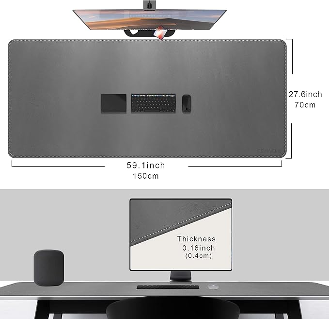 CENNBIE Leather Desk Mat, 59" x 27.5" Extra Large Desk Pad Blotter Protector, Extended Non-Slip Mouse Pad, Waterproof PU Leather Desk Mat on top of desks Large for Office and Home (Grey)
