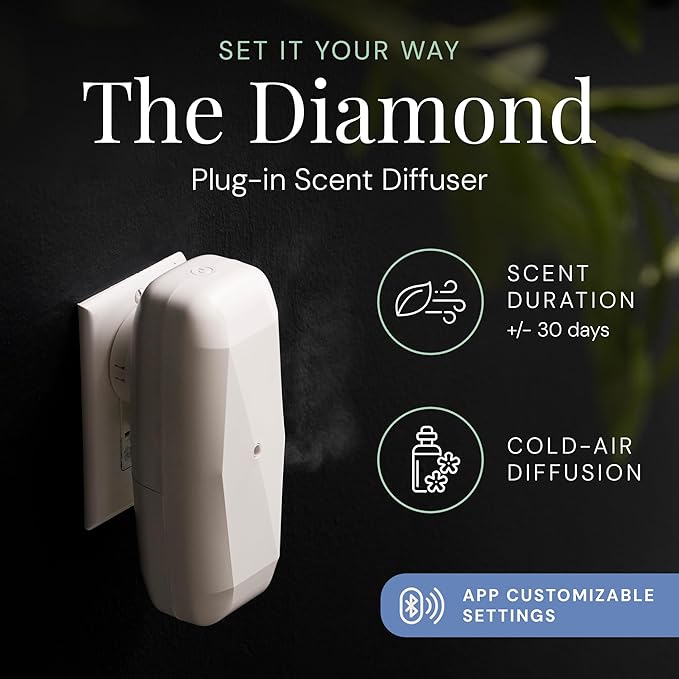 Air Esscentials The Diamond Smart Scent Air Machine for Home, Bluetooth App-Controlled, Covers up to 500 sq. ft, 100mL Waterless Fragrance Oil Diffuser with Cold Air Aromatherapy, White