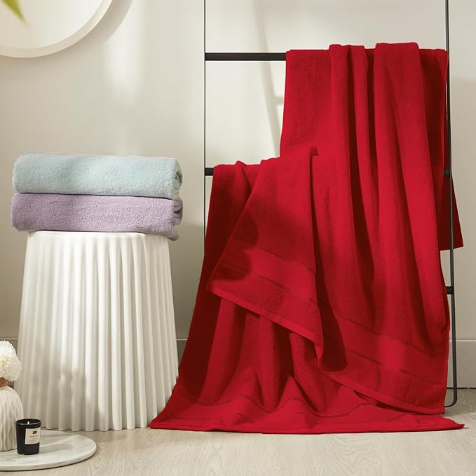 Marvione Bath Towels Set 6 Piece, 100% Turkish Cotton Highly Absorbent and Soft Towels for Bathroom 2 Bath Towels 2 Hand Towels 2 Washcloths, Red