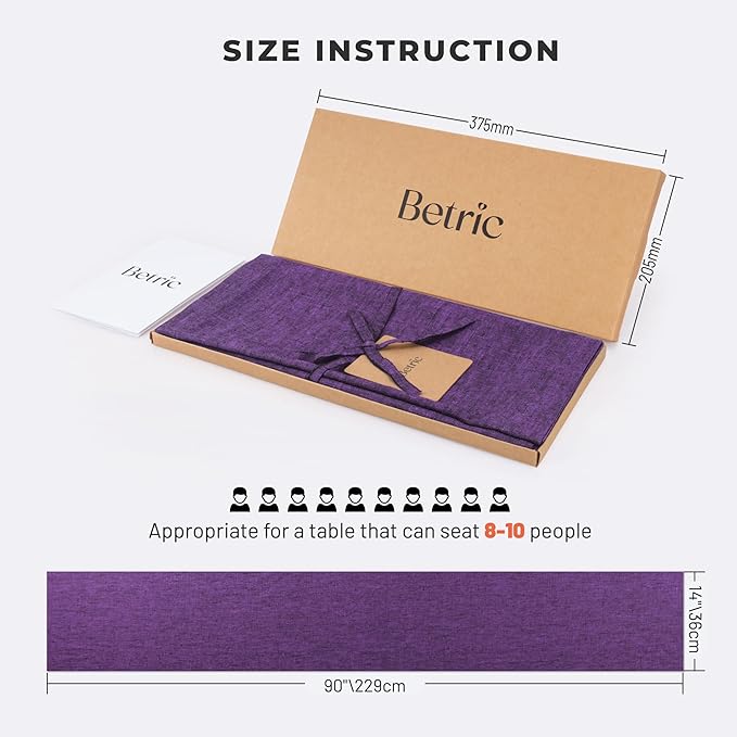 100% Pure Linen Table Runner - 14 x 90 Inch Dresser Scarf for Farmhouse Dining Table, Perfect for Fall, Thanksgiving, and Christmas -Athena -Grape