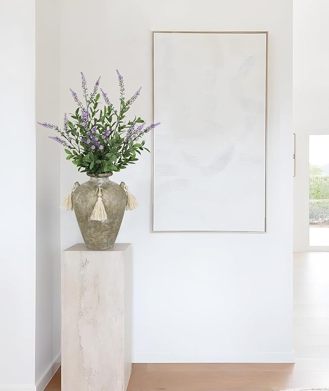 9.4" Large Ceramic Vase for Centerpieces - Rustic Farmhouse Vase with 4 Ears & Tassels, Terracotta Vintage Flower Vases for Tabletop, Desk, Living Room, Bedroom, Entryway, Holiday & Weddings Decor