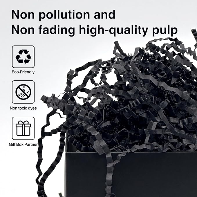 2LB Crinkle Cut Paper Shred Filler for Bag Gift Box Basket Confetti Paper Shreded Stuffing Decoration for Valentine's Day Holiday Party(Black)