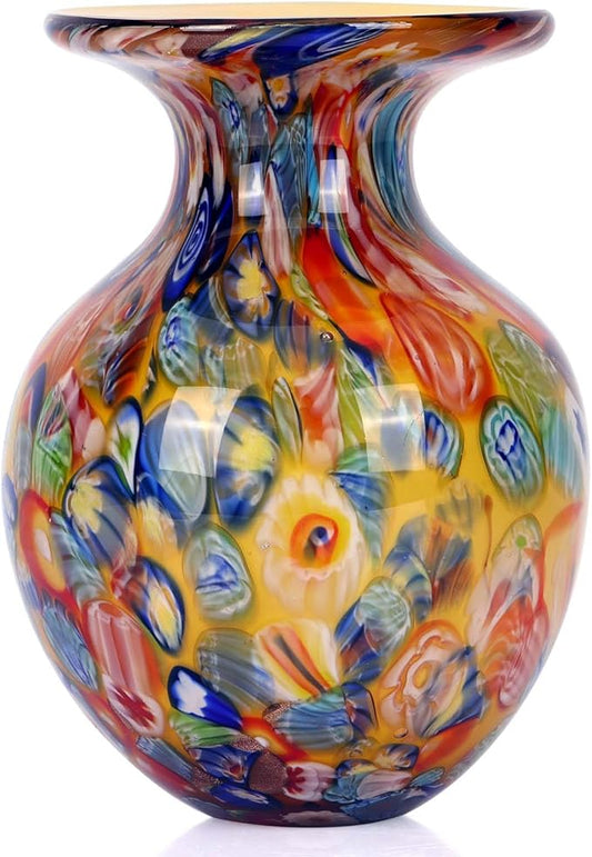 Hand Blown Glass vase, Colourful Glass Decorative vase, Glass Art vase for Bookshelf Coffee Table Floor Mantle Entry Table top TV Cabinet and Dining Table Centerpiece Decorative Flower vase. (Orange)