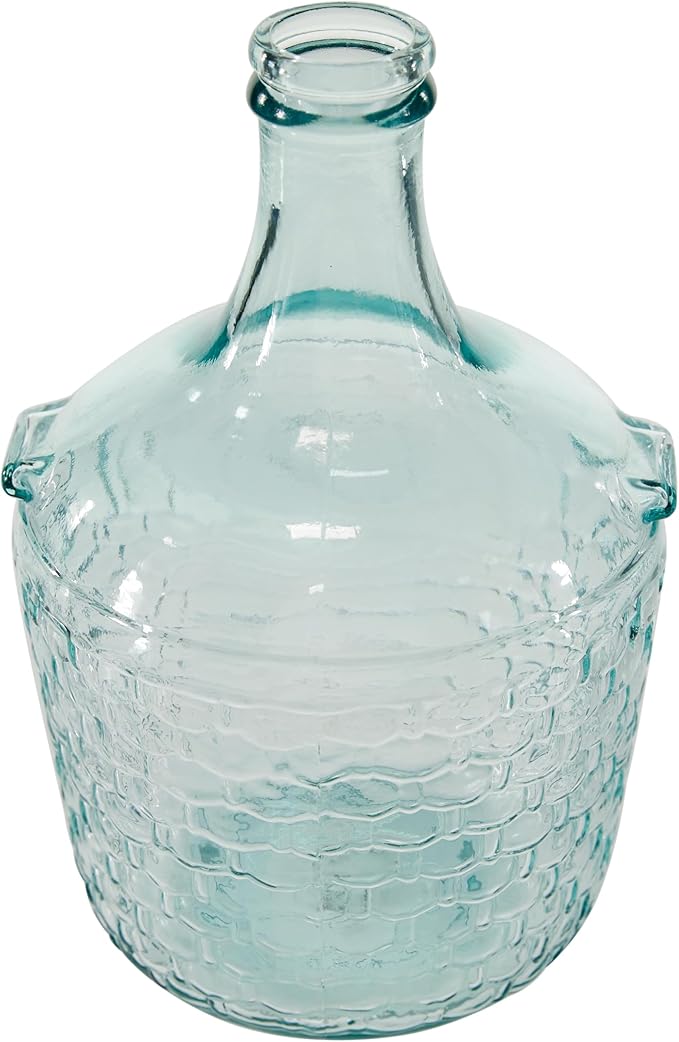 Deco 79 Recycled Glass Handmade Decorative Vase Spanish Bottle Centerpiece Vase with Bubble Texture, Flower Vase for Home Decoration 8" x 8" x 12", Clear