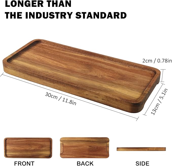 GNIEMCKIN Wooden Serving Platter, 11.8 x 5.1 Inch, Set of 5, Acacia Wood Tray, Perfect for Serving Charcuterie, Desserts, Dips, Sushi, Parties, Family Gatherings, Weddings, and Home Decor