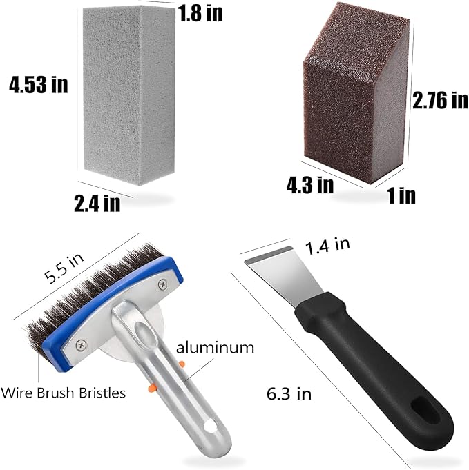 Pumice Stone for Pool and Stainless Steel Pool Brush Kit to Reomve Erase Rust Stain Spot in Concrete Plaster Pool Spa and Calcium Deposit on Pool Tile