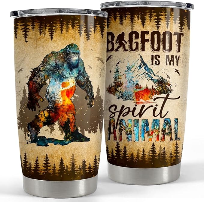SANDJEST Bigfoot Tumbler Cup 20oz Sasquatch Gifts for Men Stainless Steel Insulated Tumblers Coffee Travel Mug Gift for Birthday Christmas