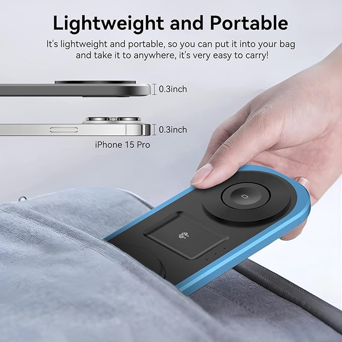 3 in 1 Fast Wireless Charger Stand for iPhone, Foldable Travel Charging Station for Magsafe for iPhone 17/Air/16/15/14/13/12 Series, Apple Watch Series, AirPods pro/2/3/4, 2025 Christ mas Gifts (Blue)