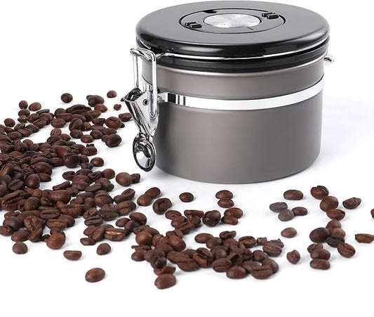 Coffee Canister, Airtight Coffee Container with Date Tracker Lid, Stainless Steel Canister for Kitchen Food Storage (Gary, 9oz)