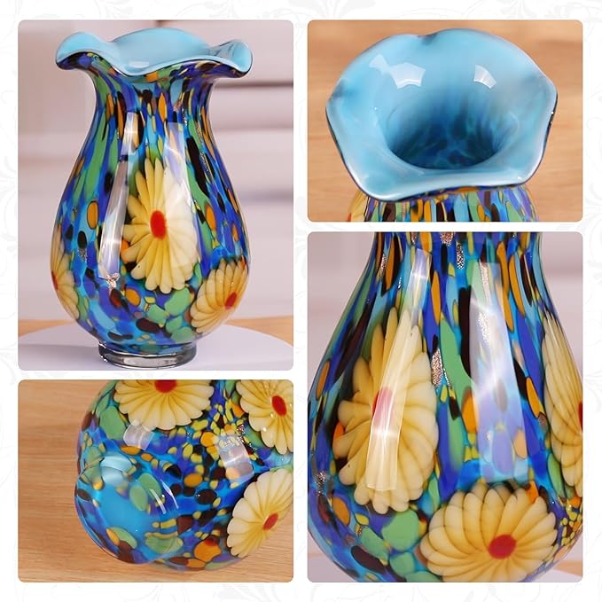 KAMMAK Colored Glass Vase, Beautiful Hand Blown Decorative Vase, Modern Art Vase for Flower Mantle Dining Table Centerpiece, Entryway Living Room Wedding Decoration, FH027