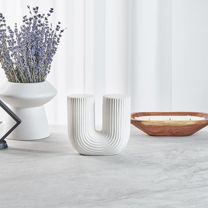 Restaurantware-Table Art Flower Vase, 1 Minimalist Vase - U-Shaped Style, for Fresh Or Artificial Flowers, White Ceramic Vessel for Home Decor, in Kitchen, Home, Living Room, Office, and More