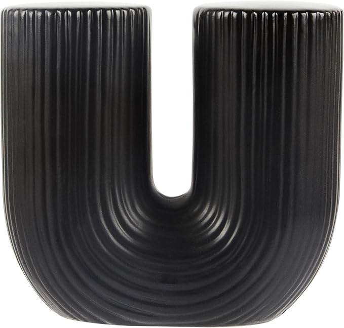 Restaurantware-Table Art Flower Vase, 1 Minimalist Vase - U-Shaped Style, for Fresh Or Artificial Flowers, Black Ceramic Vessel for Home Decor, in Kitchen, Home, Living Room, Office, and More