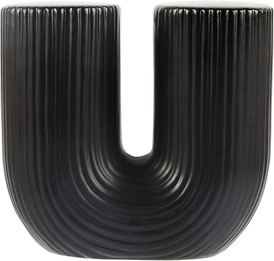 Restaurantware-Table Art Flower Vase, 1 Minimalist Vase - U-Shaped Style, for Fresh Or Artificial Flowers, Black Ceramic Vessel for Home Decor, in Kitchen, Home, Living Room, Office, and More