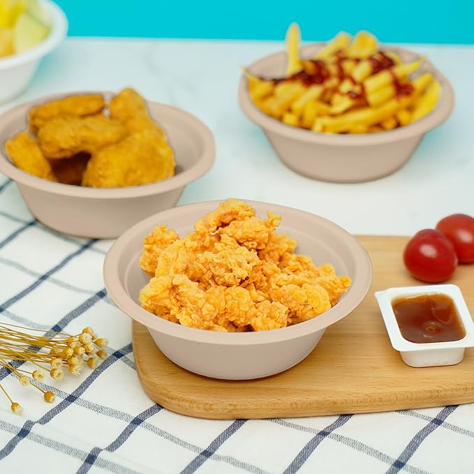 500 Count 12 oz Paper Bowls, Disposable Compostable Bowls Bulk, Heavy Duty Biodegradable Bagasse Bowl for Snacks, Soup, and Salads, Natural