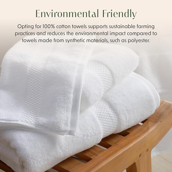 Springtree Home White Bath Towels Set of 4 | Classic Hotel Bath Towels | 100% Combed Cotton | Absorbent Quick-Dry Towels for Bathroom | Oeko-TEX® Standard 100 Cotton | Cynewski Collection - White